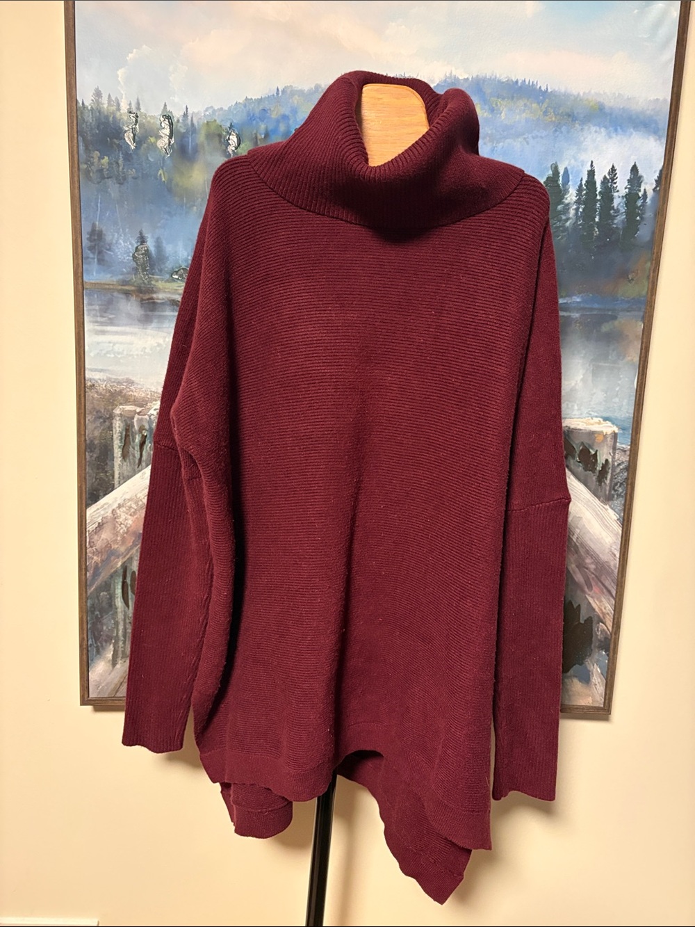 Relaxed Cowl-Neck Sweater in Deep Burgundy